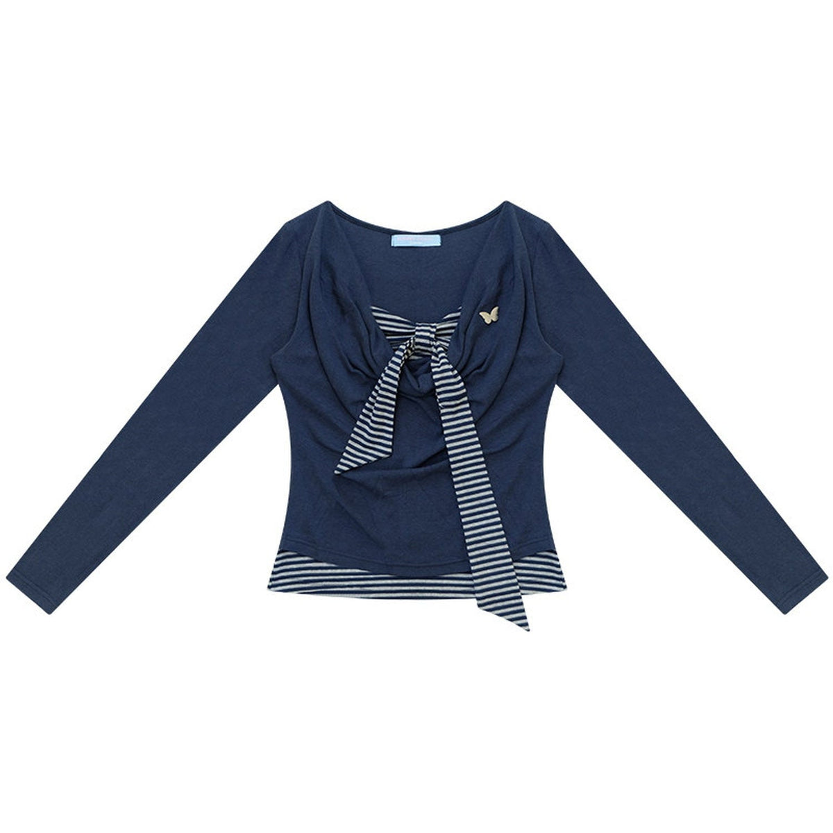 Layered-Look Striped Tie Knit Top