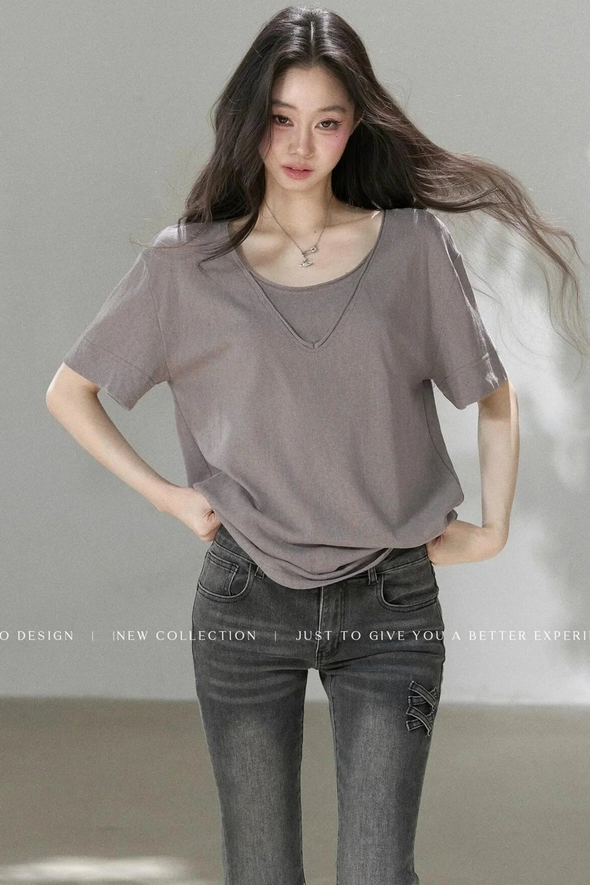 Layered-Look V-Neck Oversized Blouse