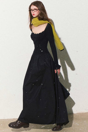 Layered Pearl Knit Gown Dress