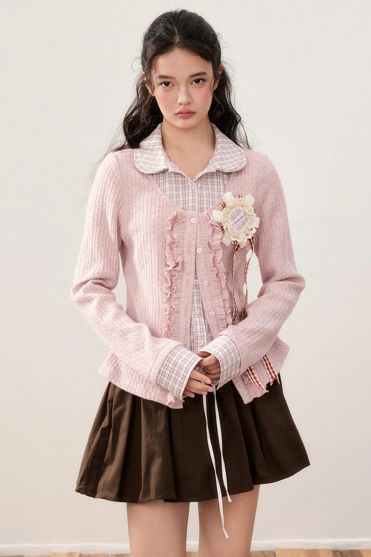 Layered Plaid Knit Patchwork Shirt