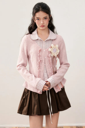 Layered Plaid Knit Patchwork Shirt