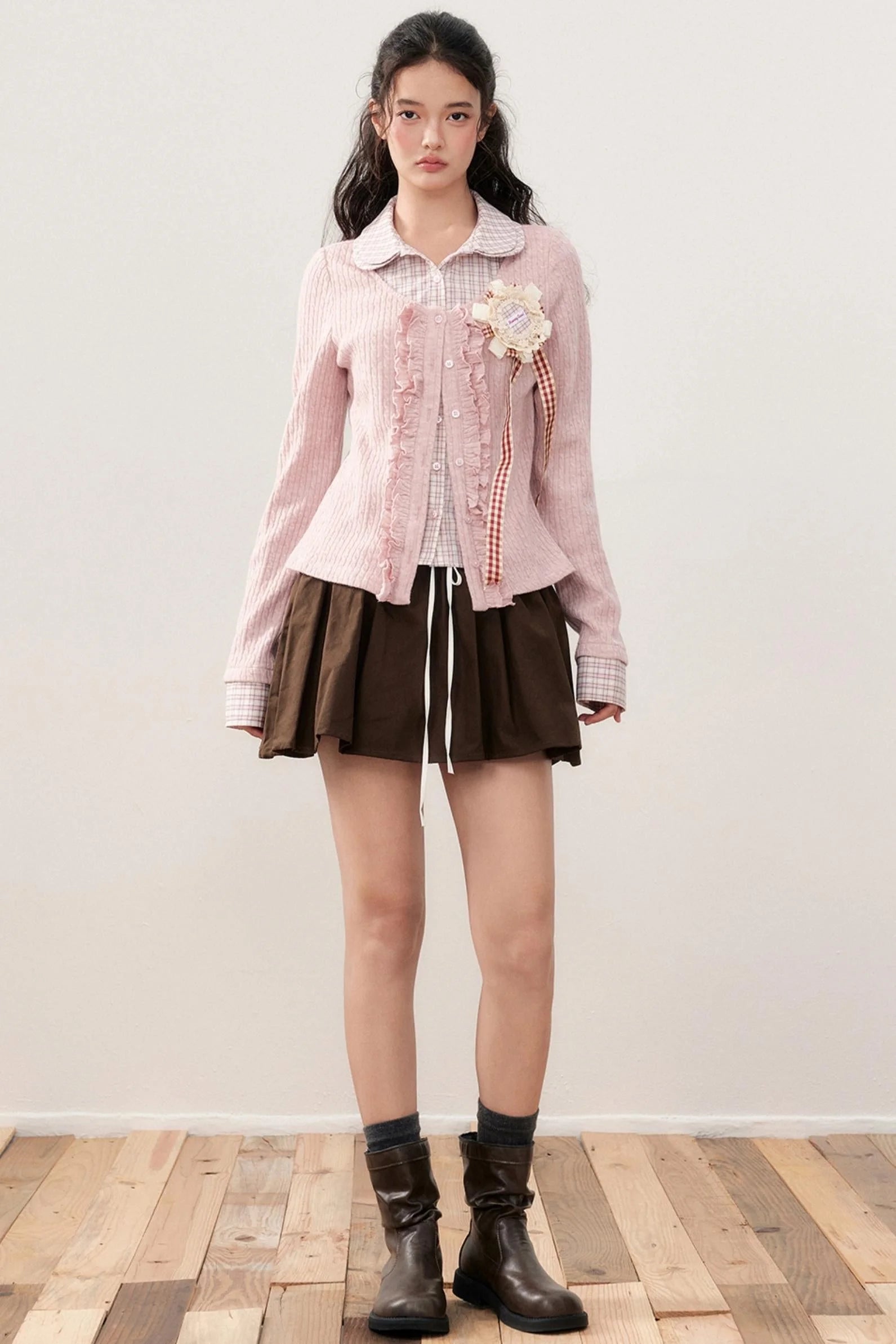 Layered Plaid Knit Patchwork Shirt