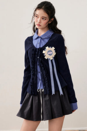 Layered Plaid Knit Patchwork Shirt
