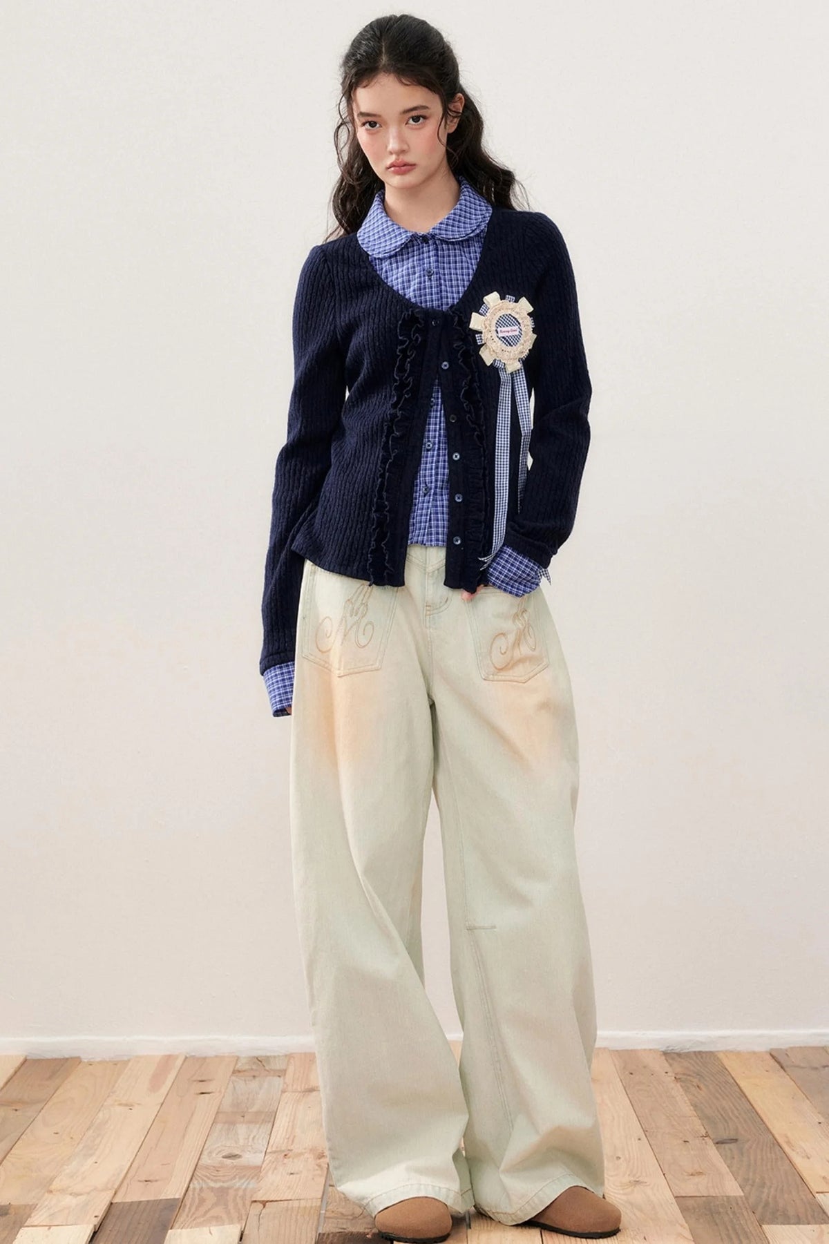 Layered Plaid Knit Patchwork Shirt