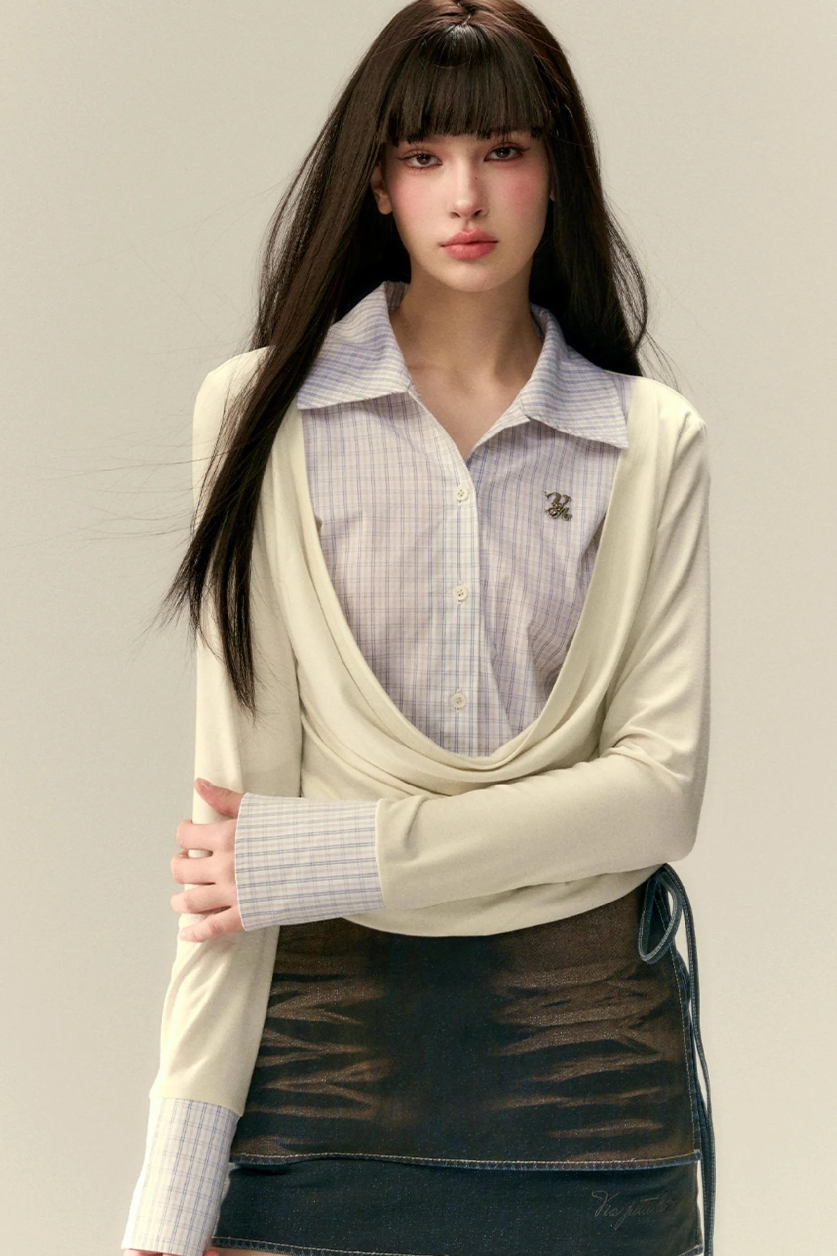 Layered Plaid Patchwork Shirt