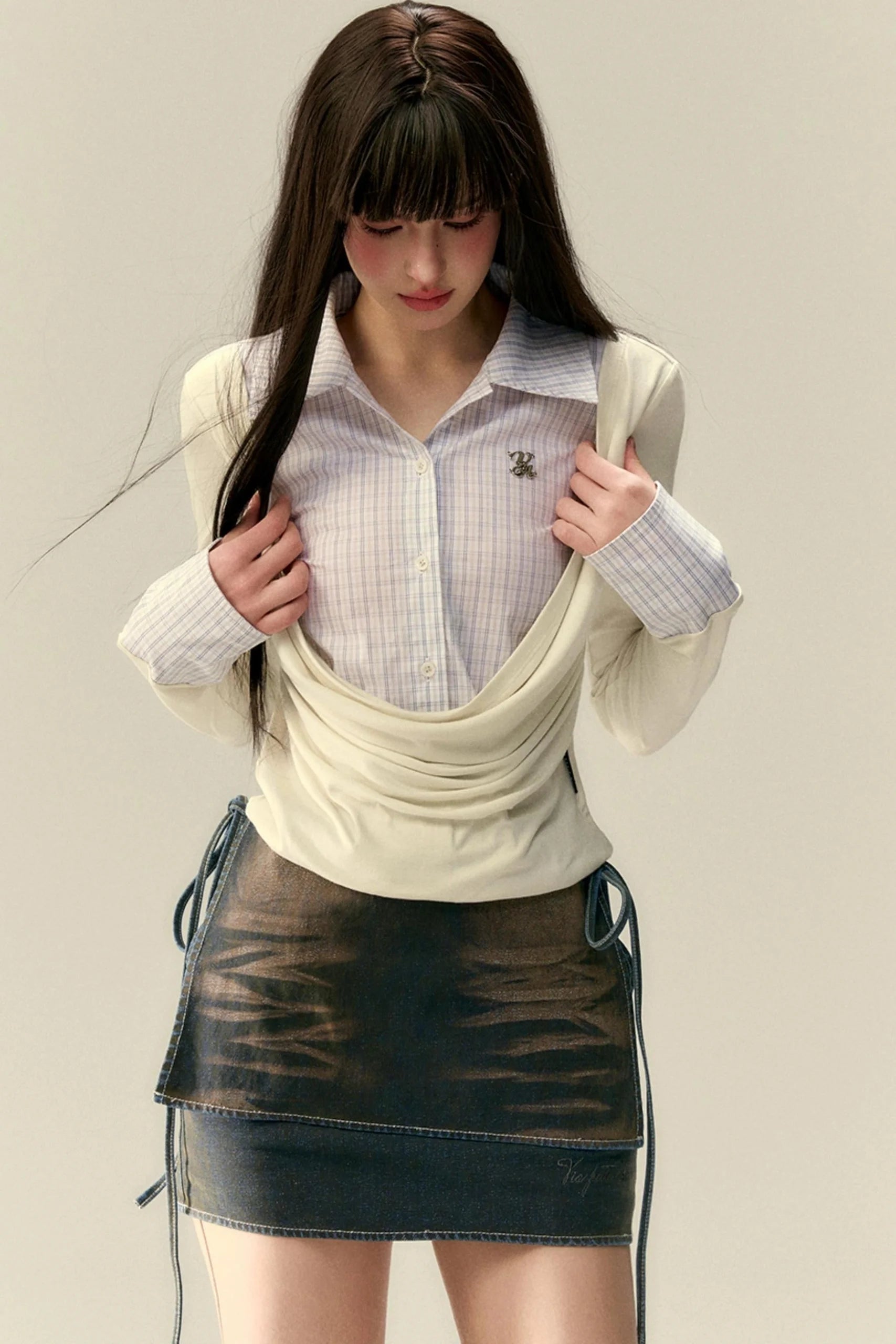 Layered Plaid Patchwork Shirt