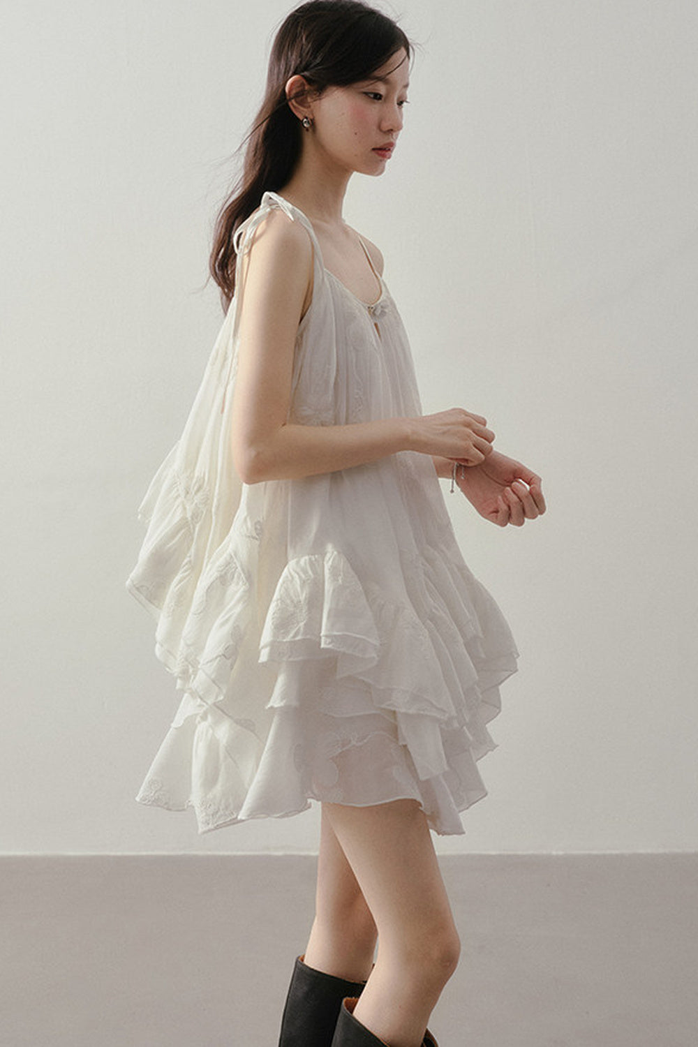 Layered Ruffle Embroidered Camisole Skirt Set-Up