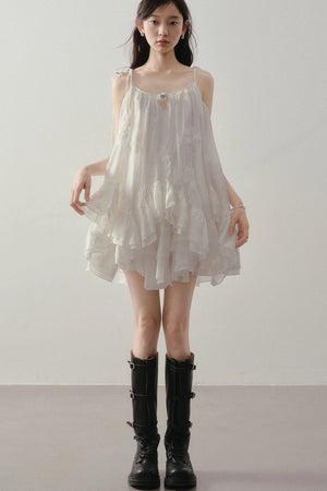 Layered Ruffle Embroidered Camisole Skirt Set-Up