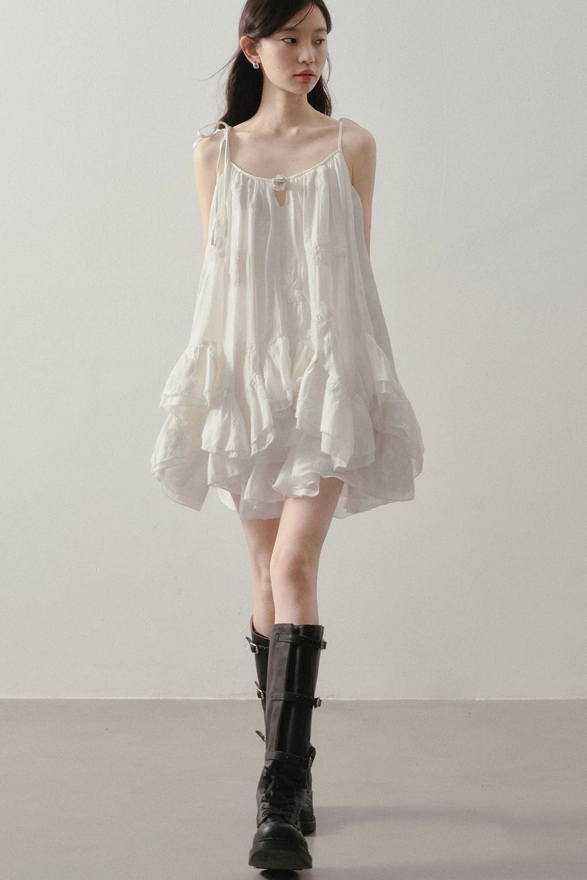 Layered Ruffle Embroidered Camisole Skirt Set-Up