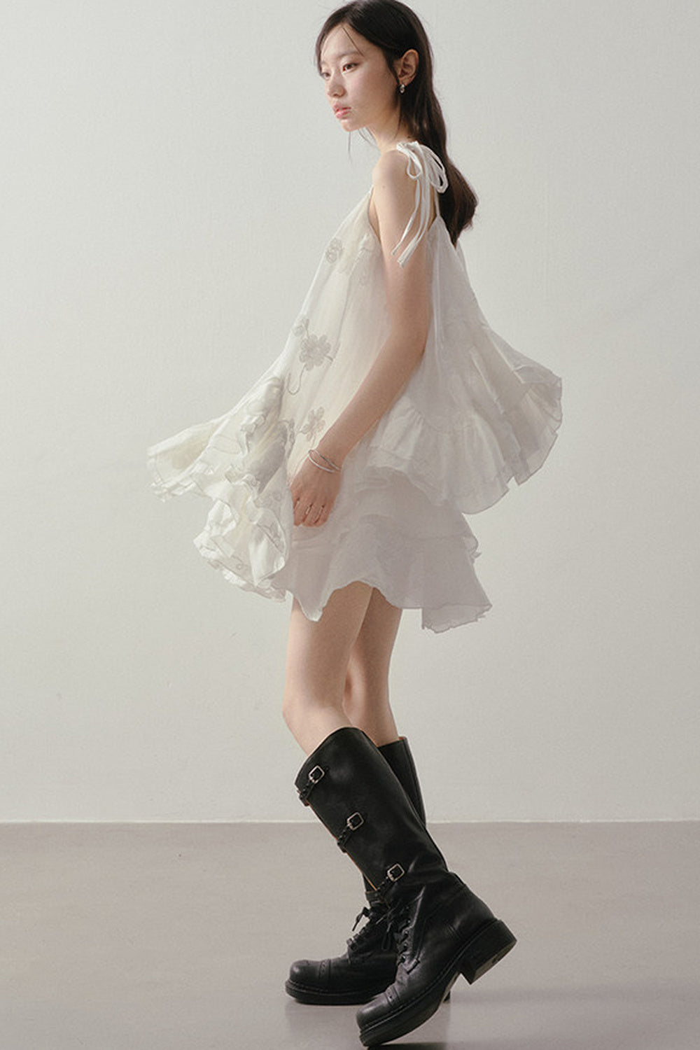 Layered Ruffle Embroidered Camisole Skirt Set-Up