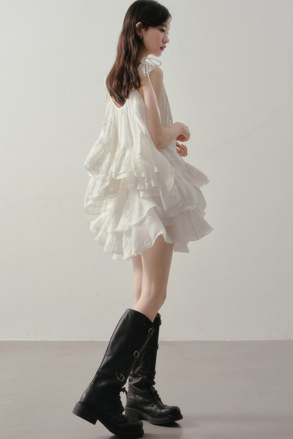 Layered Ruffle Embroidered Camisole Skirt Set-Up