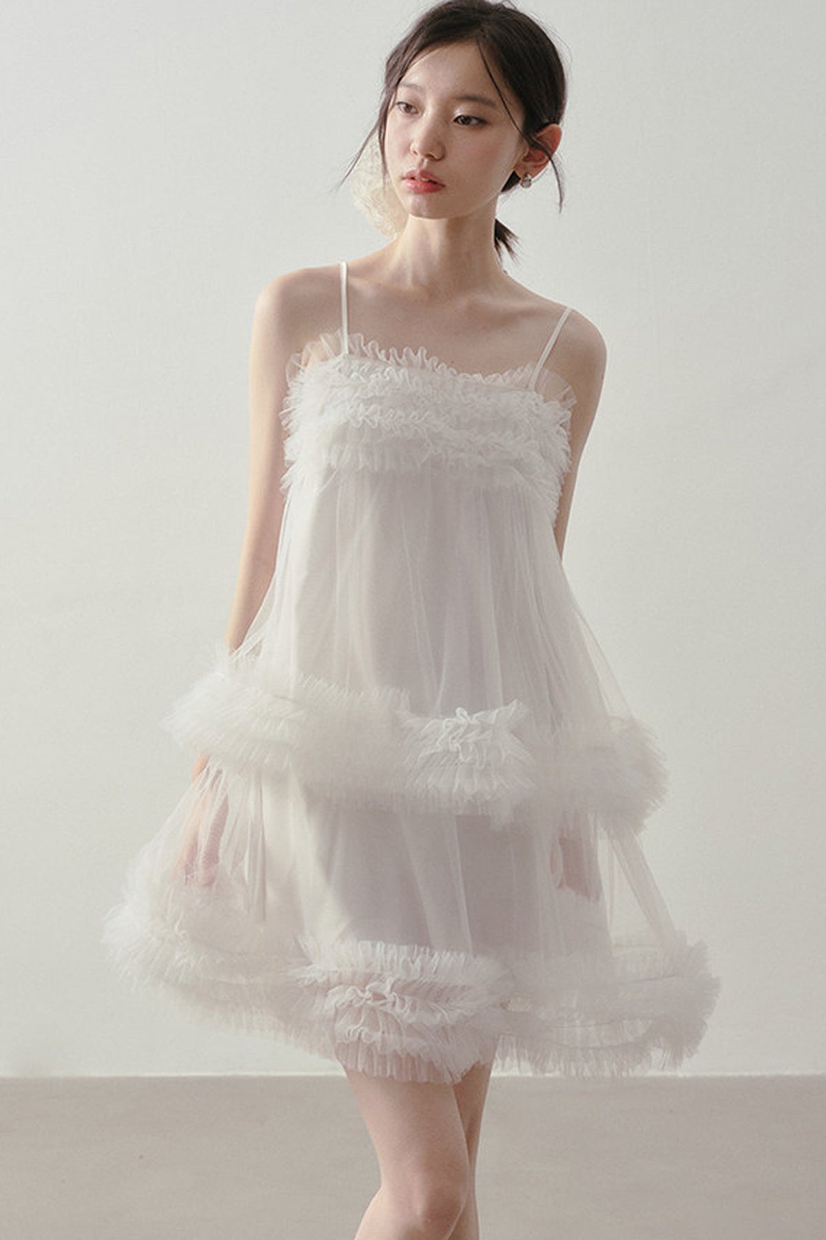 Layered Ruffle Mesh Suspender Dress