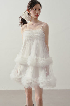 Layered Ruffle Mesh Suspender Dress