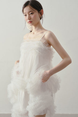 Layered Ruffle Mesh Suspender Dress