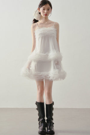 Layered Ruffle Mesh Suspender Dress
