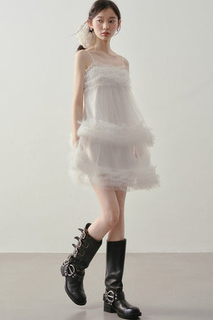 Layered Ruffle Mesh Suspender Dress
