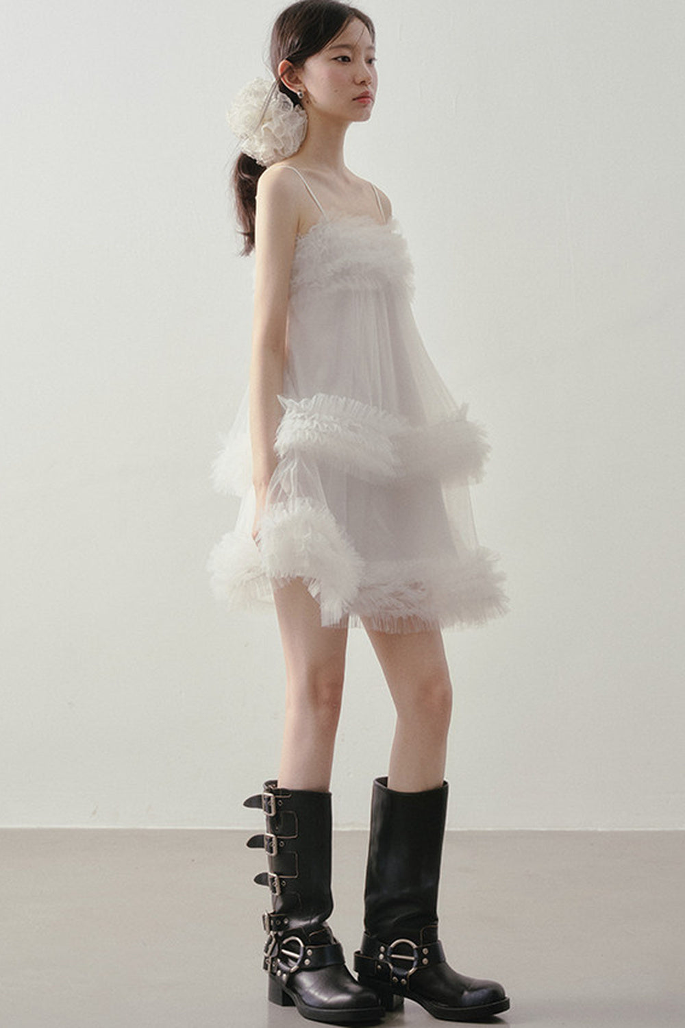 Layered Ruffle Mesh Suspender Dress