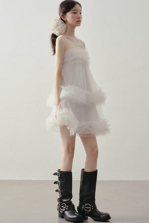 Layered Ruffle Mesh Suspender Dress