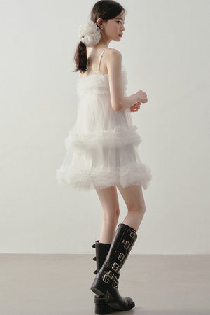 Layered Ruffle Mesh Suspender Dress