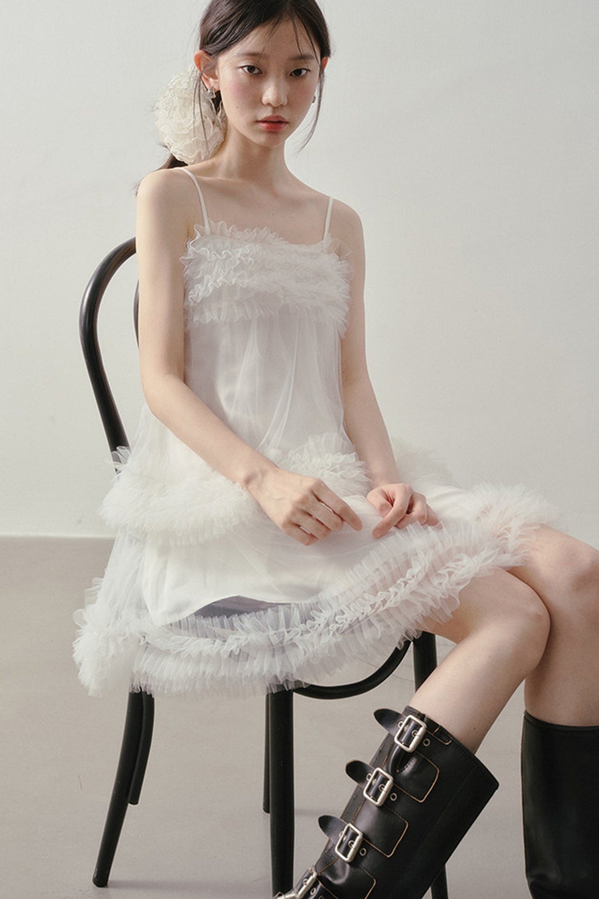 Layered Ruffle Mesh Suspender Dress