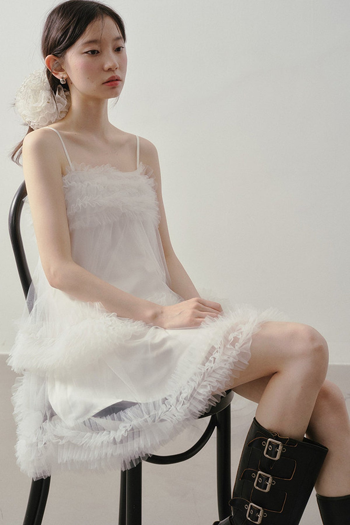 Layered Ruffle Mesh Suspender Dress
