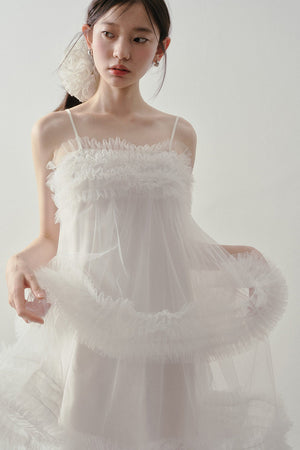 Layered Ruffle Mesh Suspender Dress