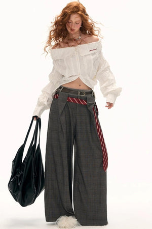 Layered Slanted Shoulder White Shirt