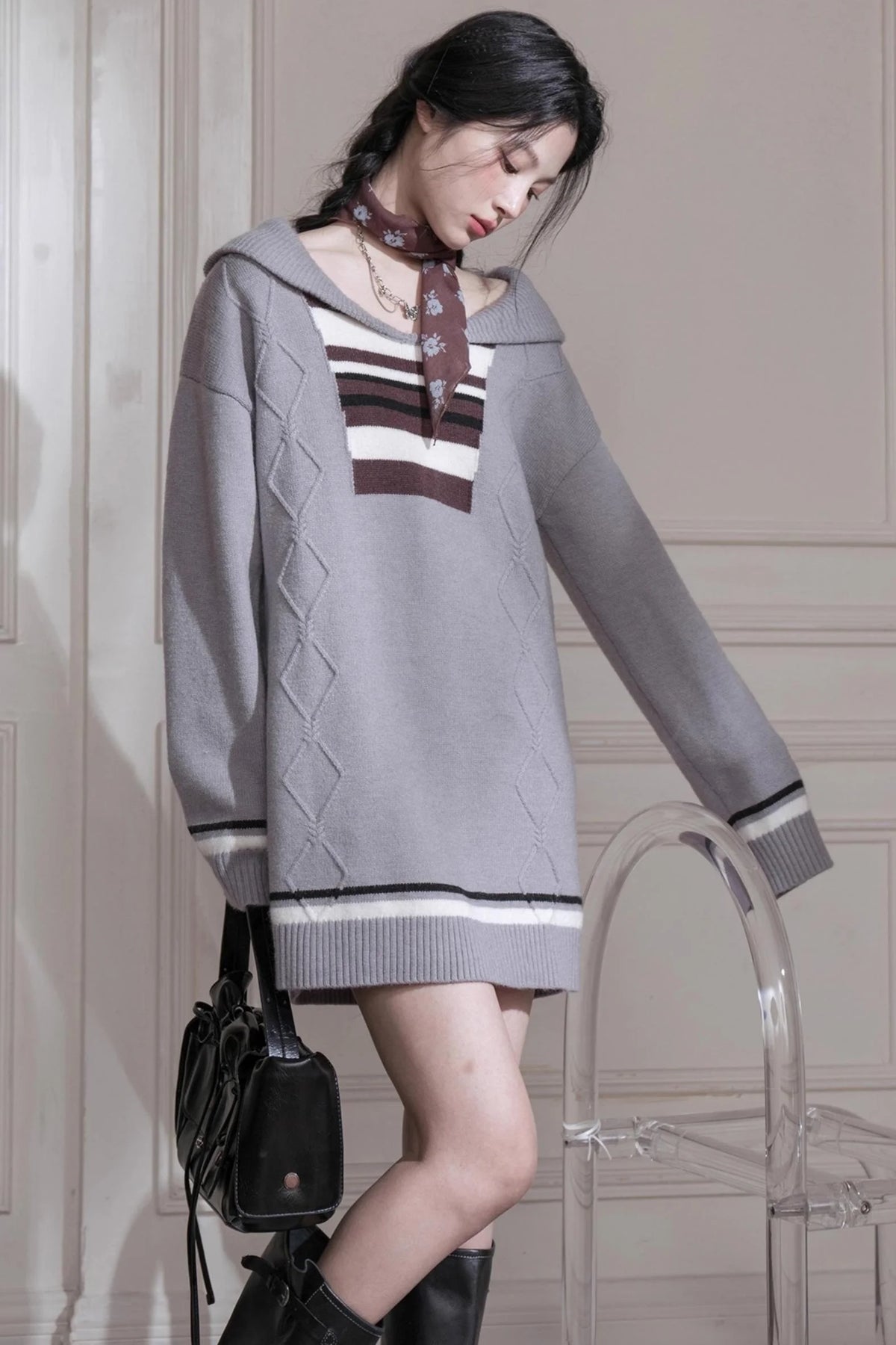 Lazy Fluff Striped Woolen Dress