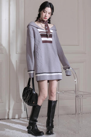 Lazy Fluff Striped Woolen Dress
