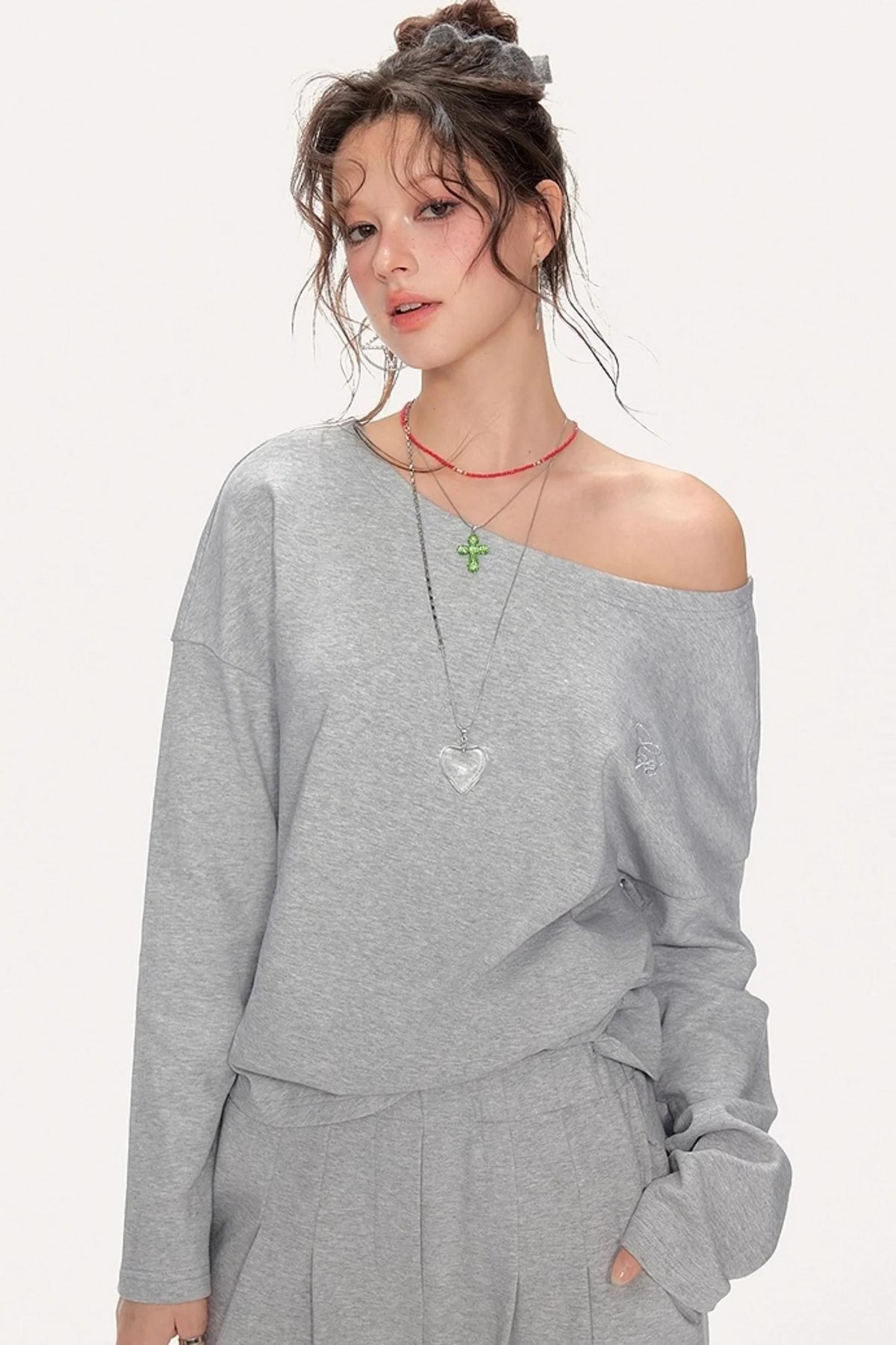 Lazy Shoulder Sweatshirt Set