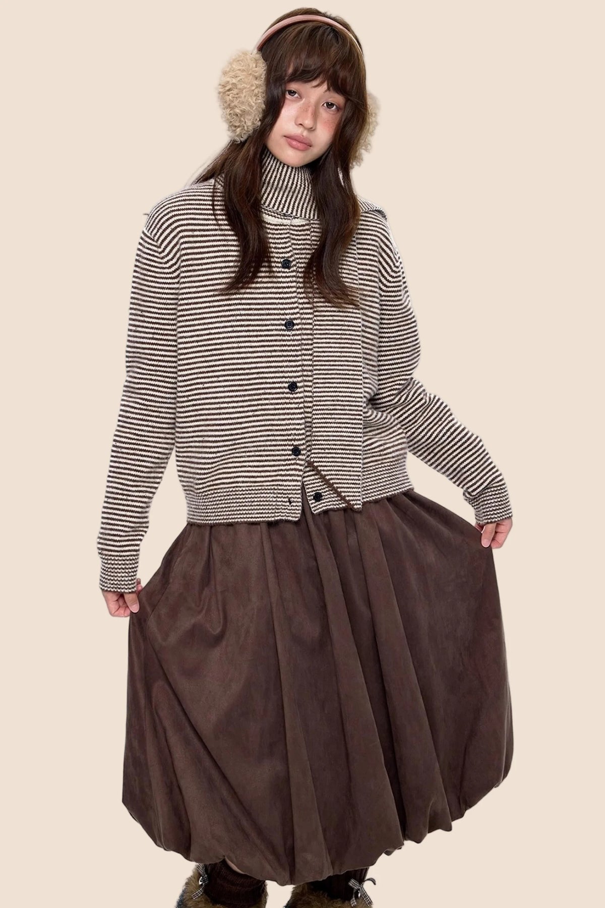 Lazy Striped Knit Cardigan Sweater