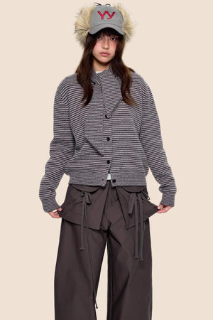 Lazy Striped Knit Cardigan Sweater