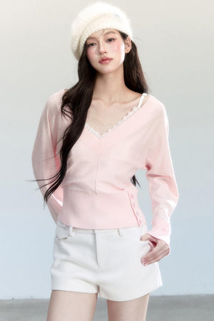 Lazy V-Neck Knit Top
