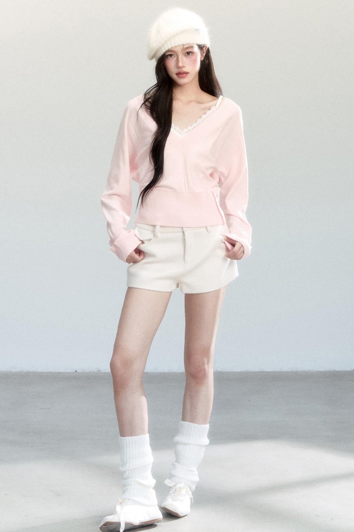 Lazy V-Neck Knit Top