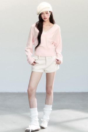 Lazy V-Neck Knit Top