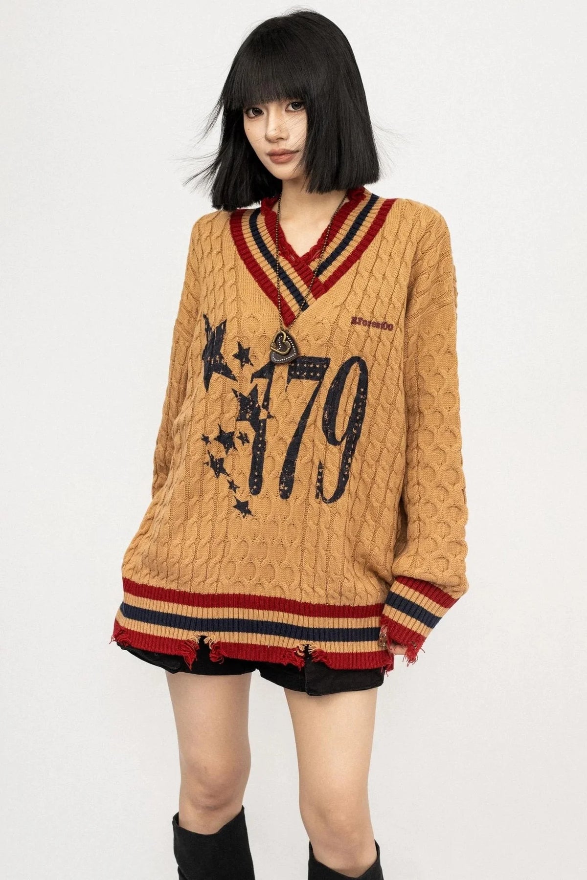 Lazy V-Neck Knitted Top