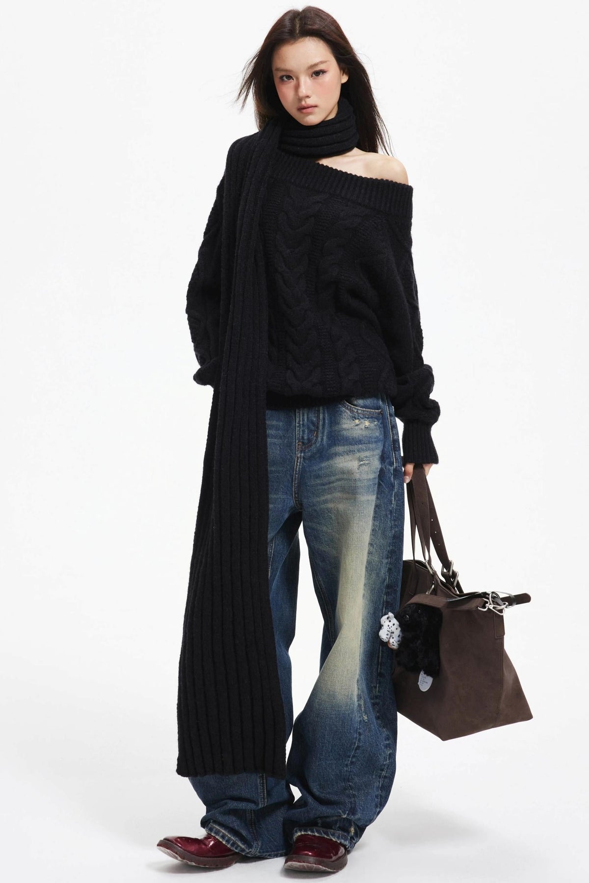 Lazy Wool Slanted Sweater Set
