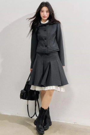 Lead Grey Preppy Blazer Skirt Set-Up