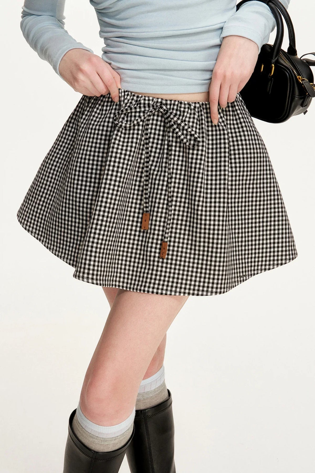 Leather Color-Block A-Line Skirt