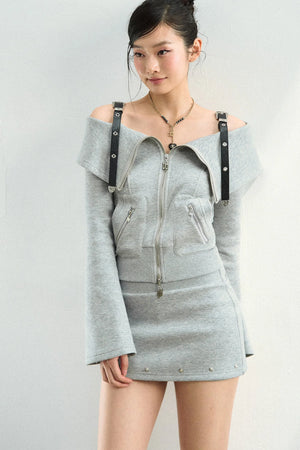 Leather-Trimmed Off-Shoulder Set-Up