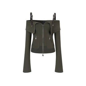 Leather-Trimmed Off-Shoulder Set-Up