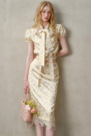 Lemon Lace Skirt With Shirt Set-Up