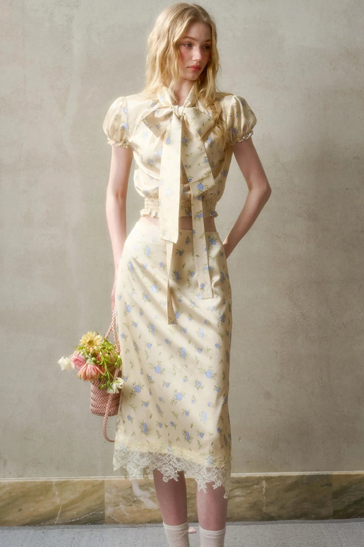 Lemon Lace Skirt With Shirt Set-Up