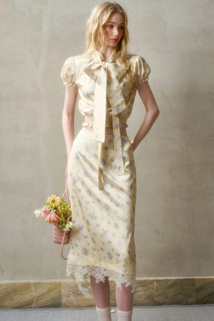 Lemon Lace Skirt With Shirt Set-Up