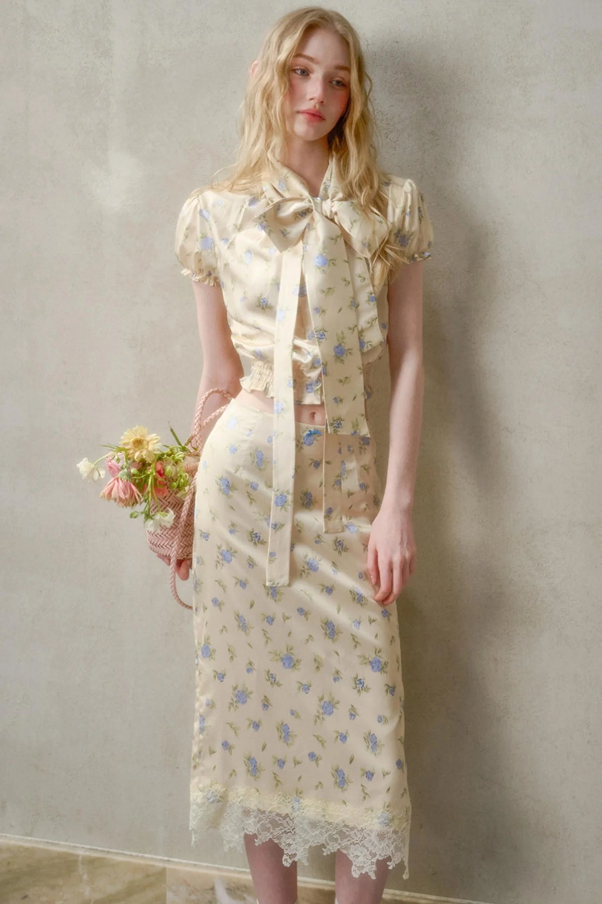 Lemon Lace Skirt With Shirt Set-Up