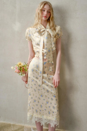 Lemon Lace Skirt With Shirt Set-Up