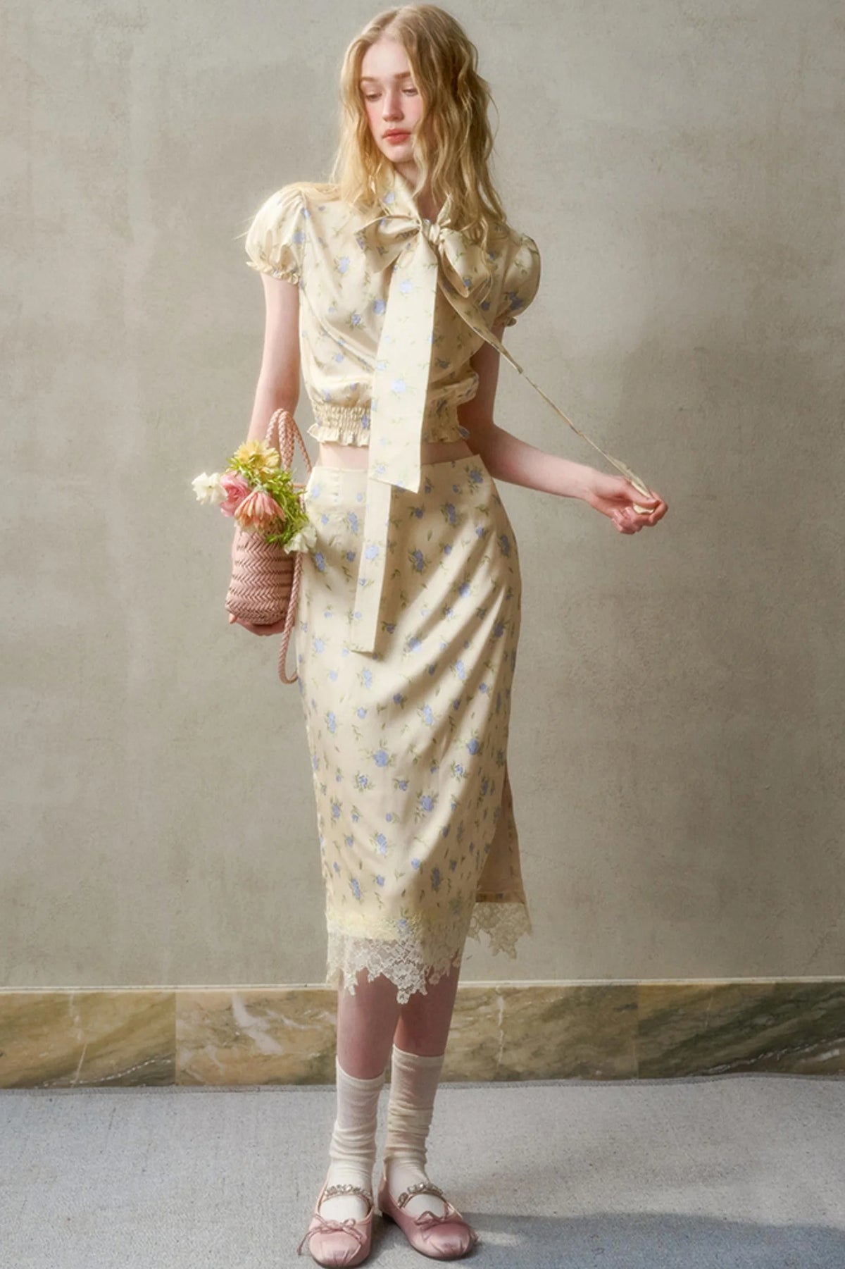 Lemon Lace Skirt With Shirt Set-Up