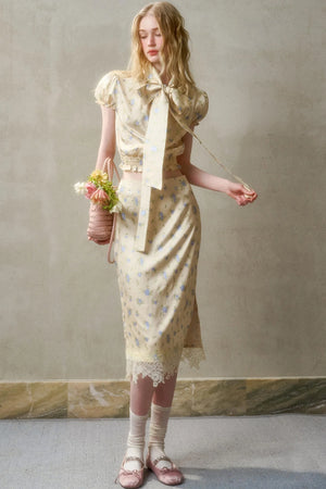 Lemon Lace Skirt With Shirt Set-Up