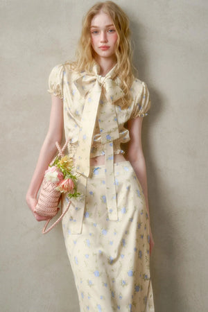Lemon Lace Skirt With Shirt Set-Up