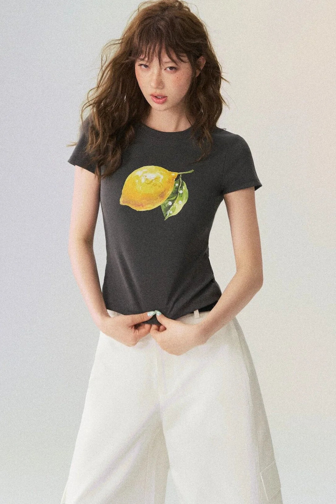 Lemon Print Short-Sleeved Blouse